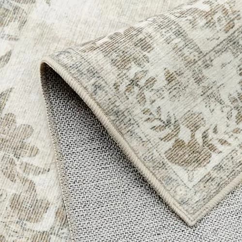 PureCozy 5x7 Washable Area Rug Cream Beige | Vintage Floral, Non Slip, Kid & Pet Friendly thumbnail 9