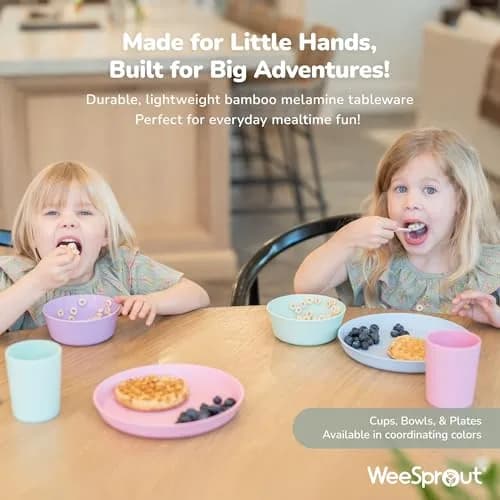 WeeSprout Bamboo Plates Set of 4 Kid-Sized Dinnerware | BPA-Free & Dishwasher Safe thumbnail 7