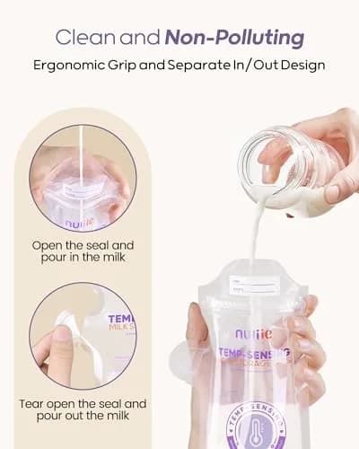 Nuliie Temp-Sensing Breastmilk Storage Bags 150 Count (6oz/177ml) | BPA-Free, Leak-Proof, Double Zipper with Magnetic Clip thumbnail 5