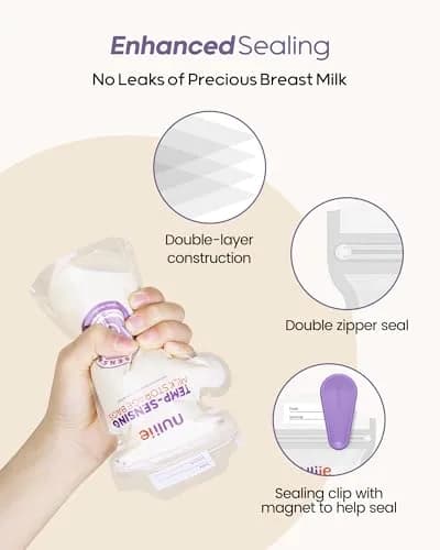 Nuliie Temp-Sensing Breastmilk Storage Bags 150 Count (6oz/177ml) | BPA-Free, Leak-Proof, Double Zipper with Magnetic Clip thumbnail 4