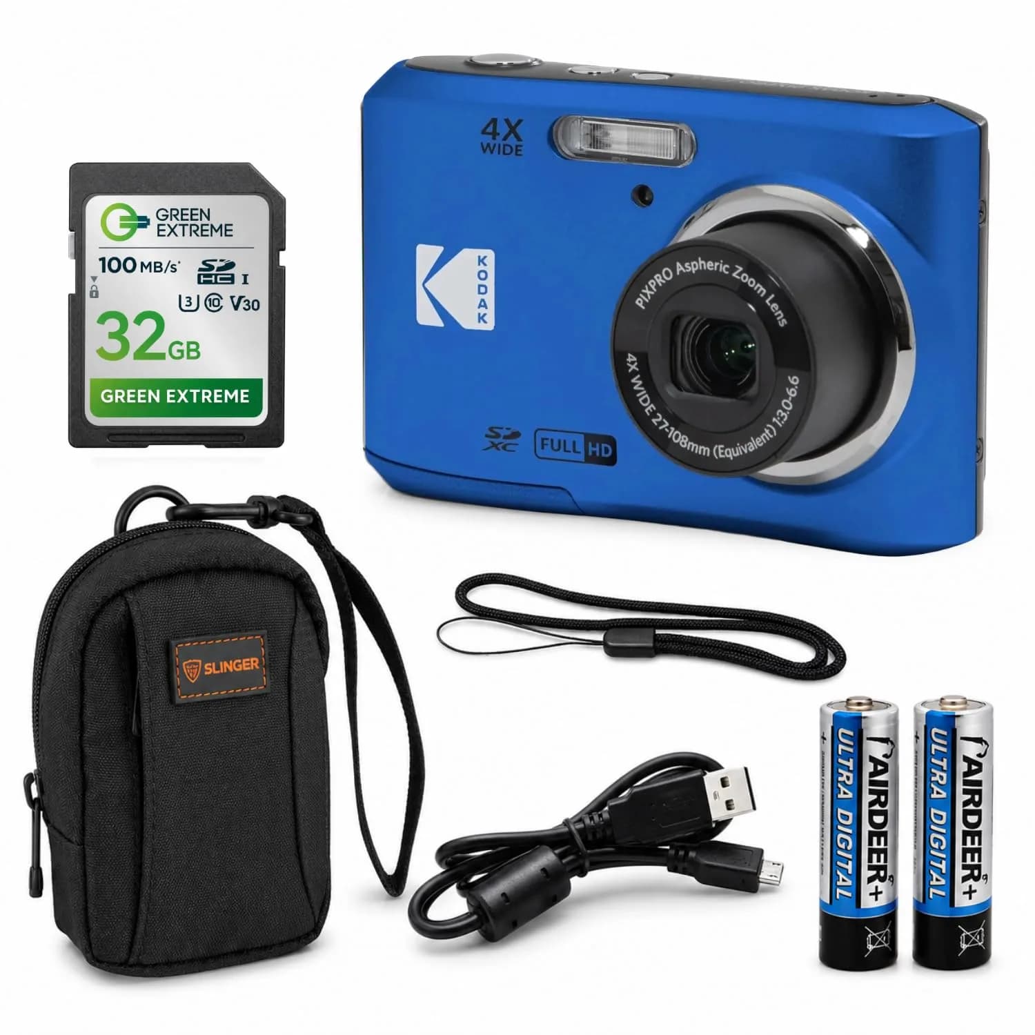 KODAK PIXPRO FZ45 Digital Camera 16MP 4x Optical Zoom 27mm Wide Angle 1080p HD Video 32GB Card Bundle | Beginner-Friendly Point-and-Shoot — Blue