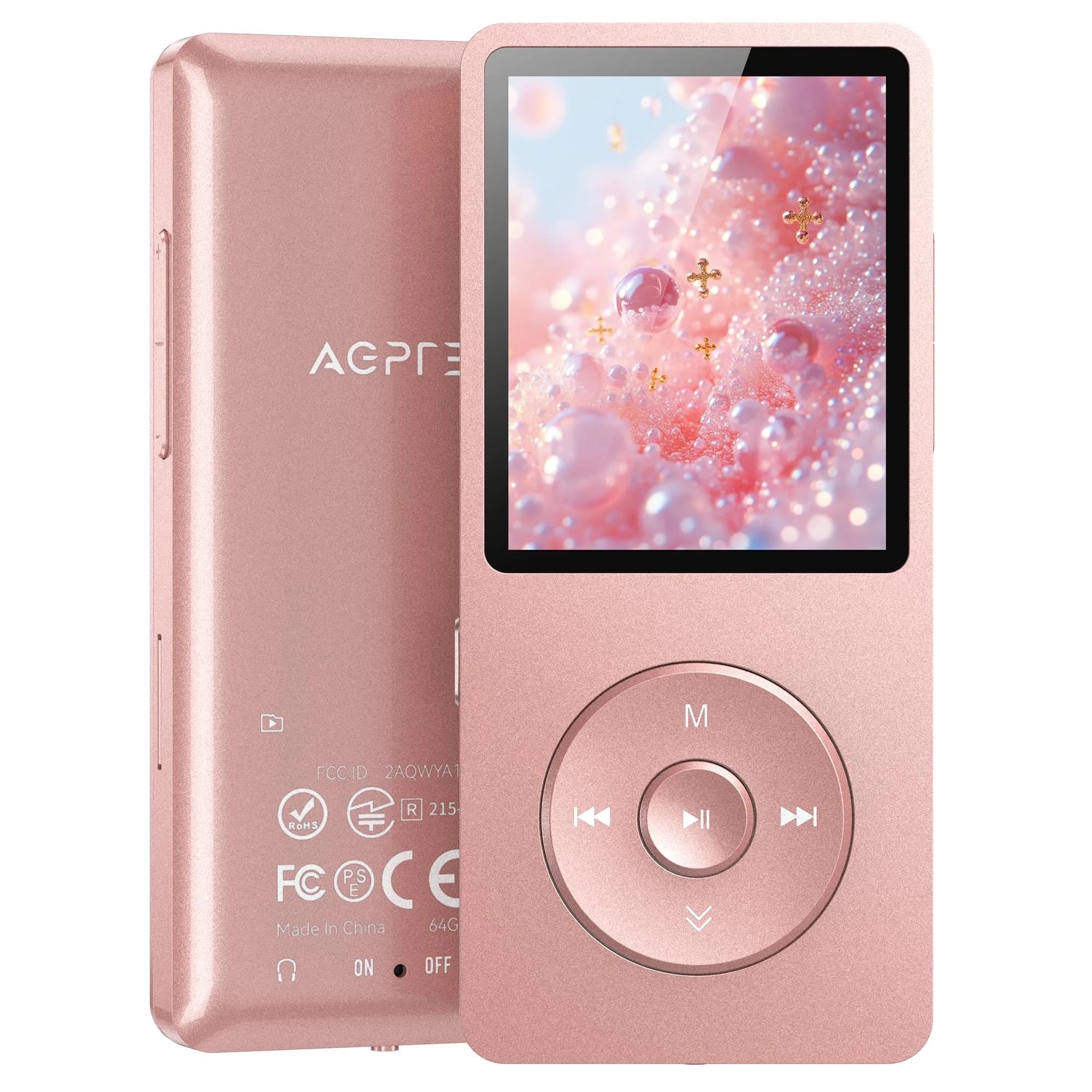 AGPTEK A02PL MP3 Player 64GB Rose Gold | 65 Hours Playback