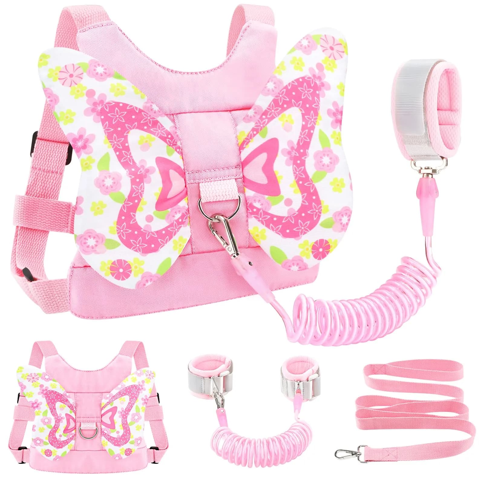 Accmor Butterfly Toddler Harness Leash with Wrist Link (Mini, Light Pink/Love) | 3-in-1 Safety & Independence