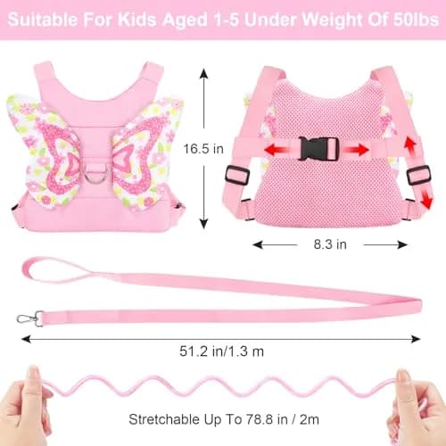Accmor Butterfly Toddler Harness Leash with Wrist Link (Mini, Light Pink/Love) | 3-in-1 Safety & Independence thumbnail 2
