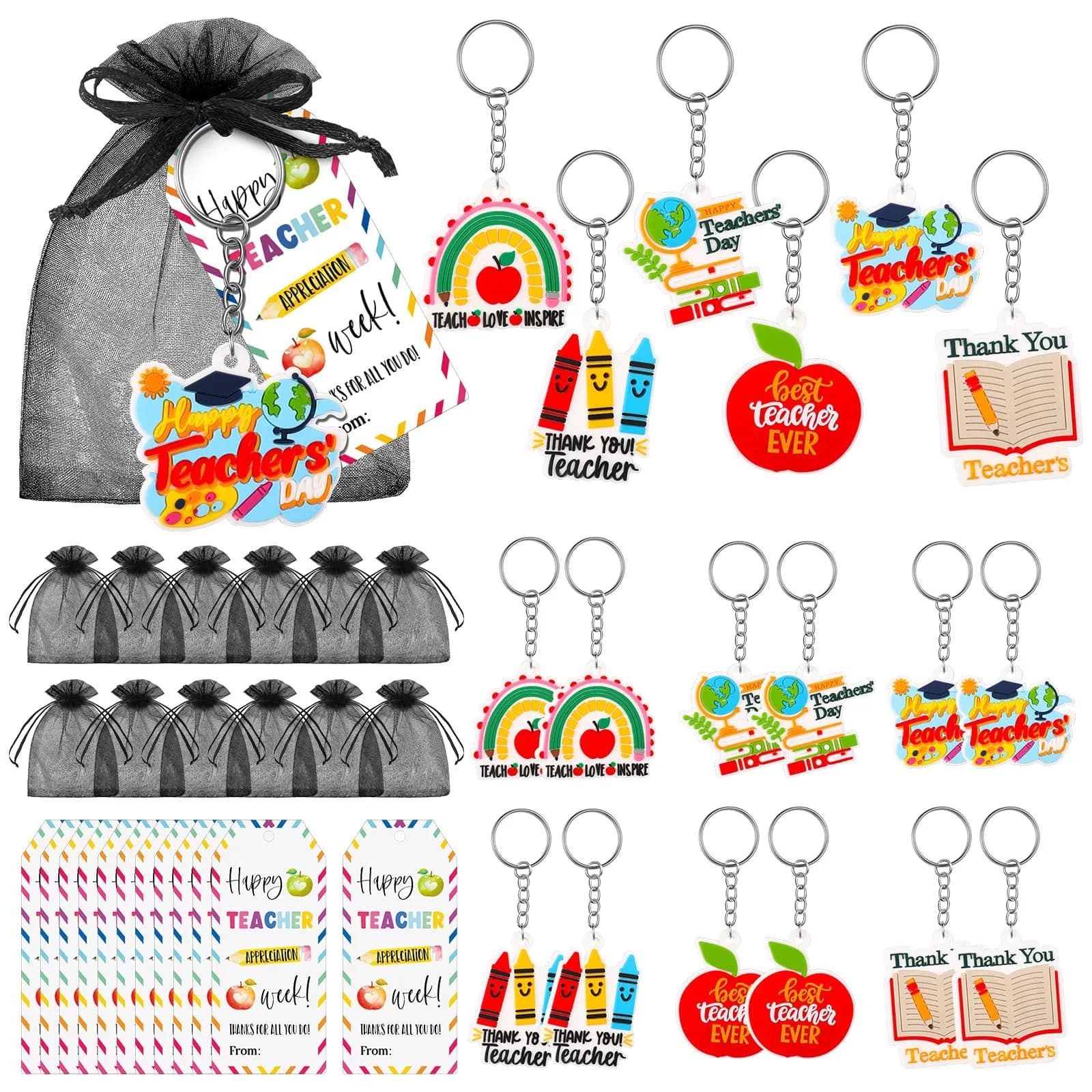 Sureio Teacher Appreciation Gifts Set | 12 Silicone Keychains & Motivational Cards for Women - main product image
