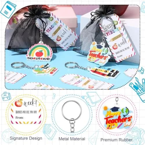 Sureio Teacher Appreciation Gifts Set | 12 Silicone Keychains & Motivational Cards for Women thumbnail 5