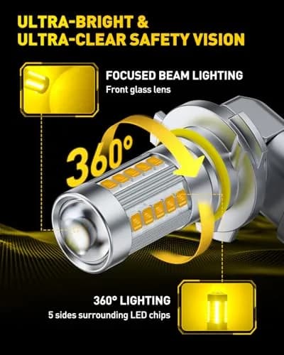 AUXITO 9145 9140 H10 LED Fog Light Bulbs, 3000K Amber Yellow CSP, 2 Pack | True 1:1 OEM Size, 360° Illumination thumbnail 3