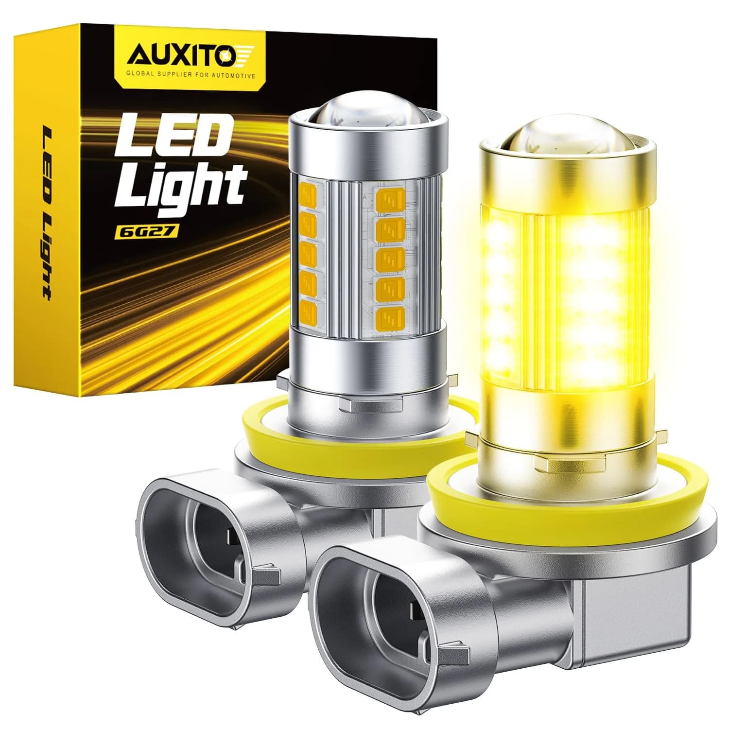 AUXITO Upgraded H11/H8 LED Fog Light Bulbs 3000K Amber Yellow 1:1 Mini Size Pack of 2 | Enhanced Visibility for Indian Roads - main product image