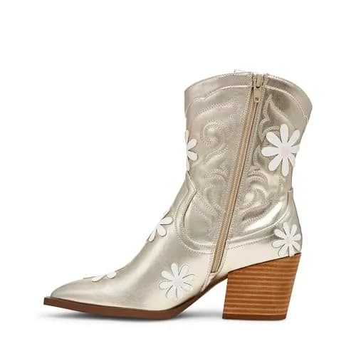 Betsey Johnson Teddyy Western Boot, Gold, 10 | Floral & Wood Heel Design thumbnail 2