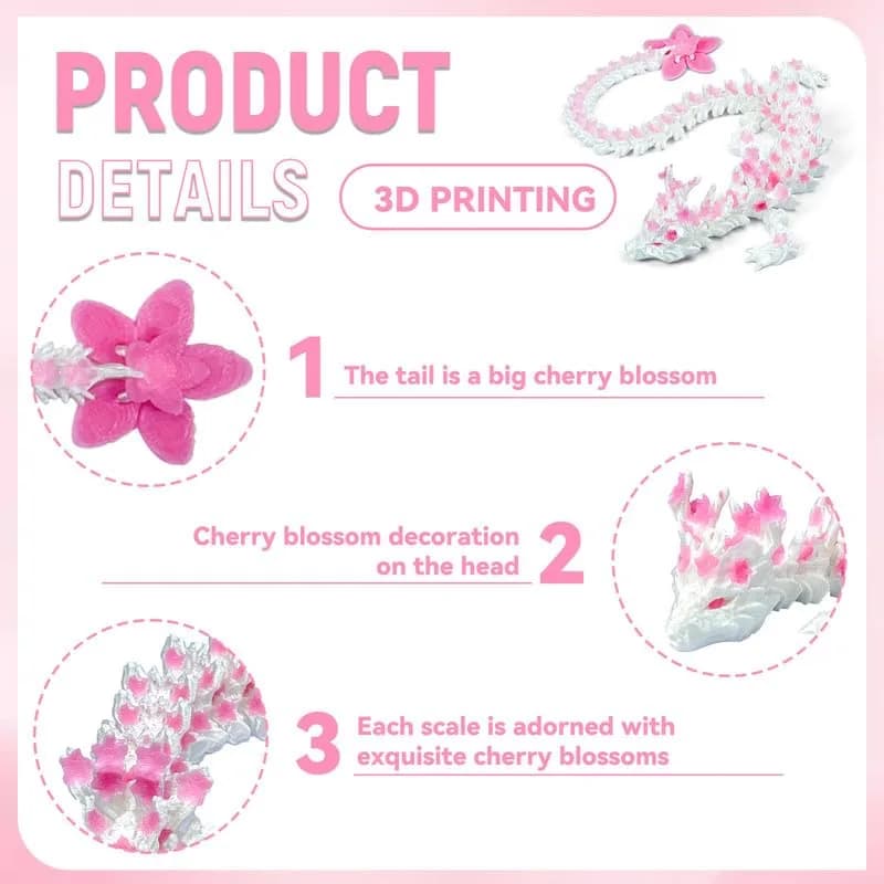 SGYYSG 3D Printed Articulated Dragon Toy, 12 Inch Cherry Blossom Crystal Dragon | Fantasy Collectible with Glow Effect thumbnail 2