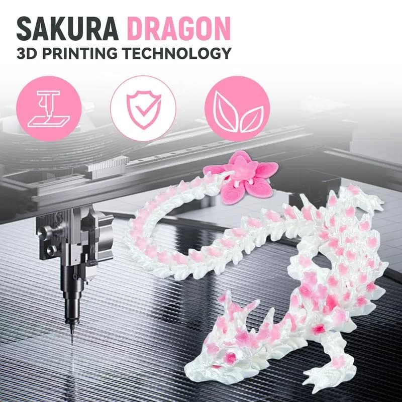 SGYYSG 3D Printed Articulated Dragon Toy, 12 Inch Cherry Blossom Crystal Dragon | Fantasy Collectible with Glow Effect thumbnail 7