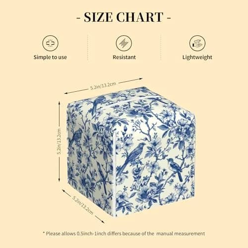 QCBBIRC Tissue Box Cover Square | Vintage Floral & Blue Bird Waterproof Leather (5.2" x 5.2" x 5.2") thumbnail 2