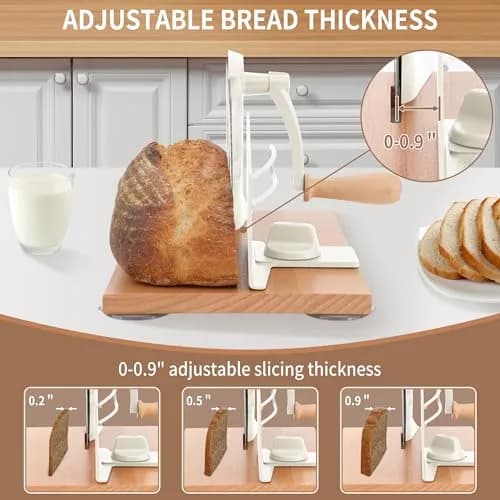 CAWIU Sourdough Bread Slicer, Manual Bread Cutter with Hand Crank, Cream | Adjustable Thickness 2.3cm (0.9 inches) thumbnail 2