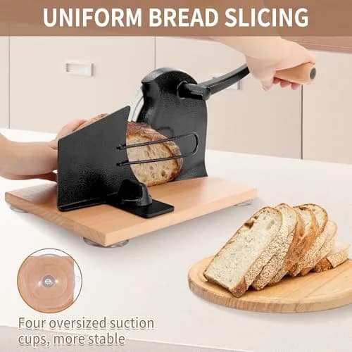 CAWIU Sourdough Bread Slicer, Manual Bread Cutter with Hand Crank, Black | Adjustable Thickness 23mm (0.9 inch) thumbnail 5