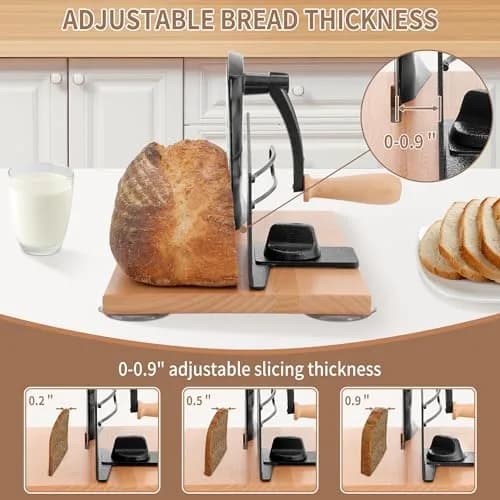CAWIU Sourdough Bread Slicer, Manual Bread Cutter with Hand Crank, Black | Adjustable Thickness 23mm (0.9 inch) thumbnail 2
