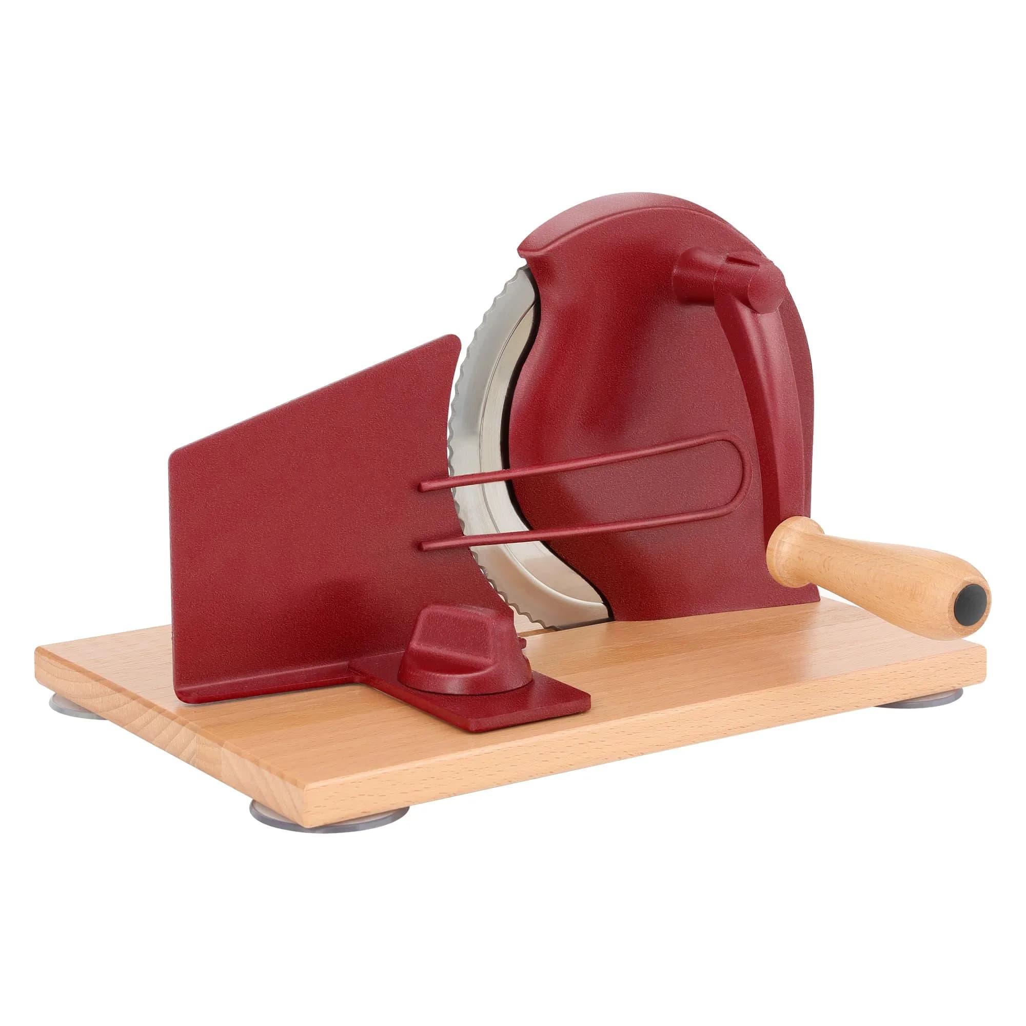 CAWIU Sourdough Bread Slicer, Manual Bread Cutter with Hand Crank, Black | Adjustable Thickness 23mm (0.9 inch) — Red