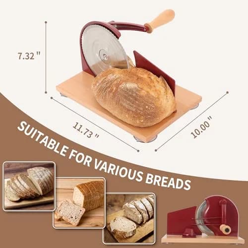 CAWIU Red Manual Sourdough Bread Slicer 16.5cm (6.5 inch) Blade | Adjustable Thickness Cutter with Hand Crank thumbnail 6