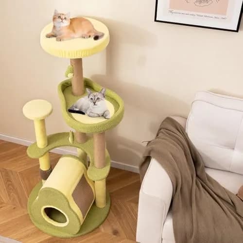 PETSITE 49-inch Avocado-Themed Cat Tree, Multi-Level Modern Cat Tower with Jute Scratching Posts, Cat Condo, Self Groomer Brush, and Dangling Toys for Indoor Cats thumbnail 2
