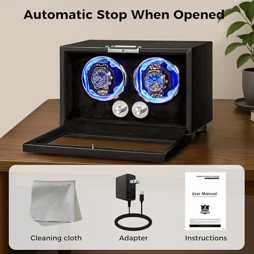 ANWBROAD Automatic Double Watch Winder Box 4 Mode | Quiet Motor, Vertical Winding, LED thumbnail 9