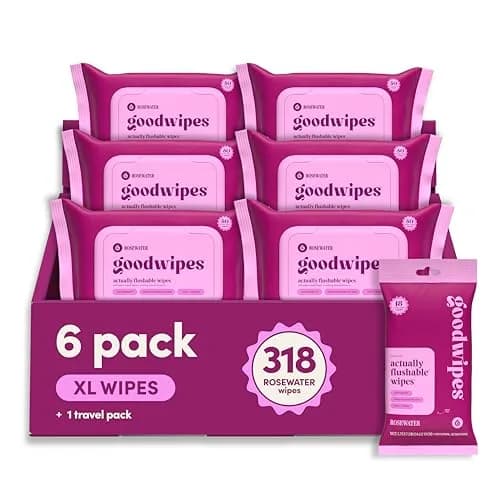goodwipes Flushable Wipes Rose Scent 50 Count (Pack of 6) | Septic Safe & Biodegradable Wet Wipes for Adults thumbnail 1
