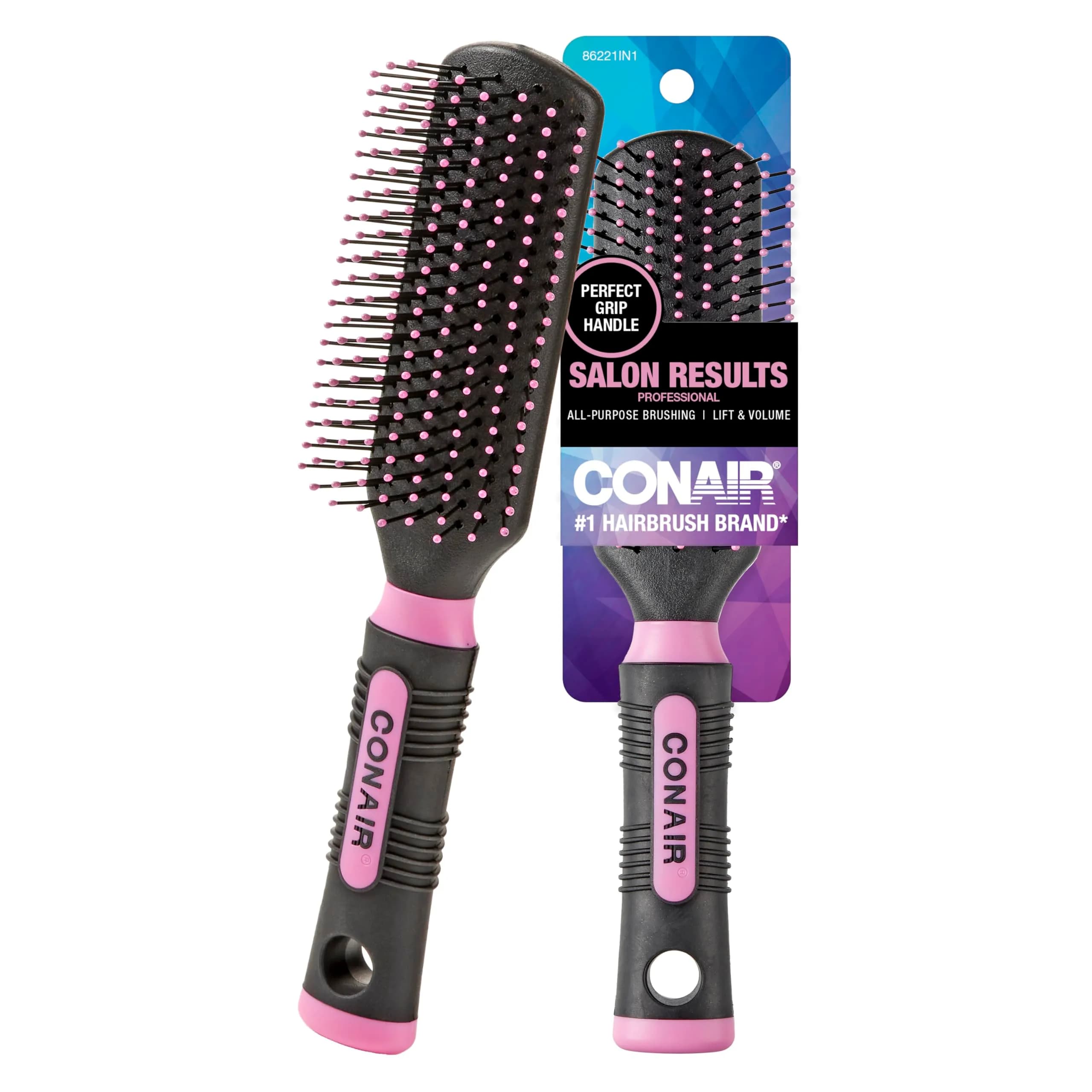 Conair Velvet Touch Cushion Brush - Detangling Hair Brush for All Hair Types - Nylon Bristles - Pink/Black - main product image