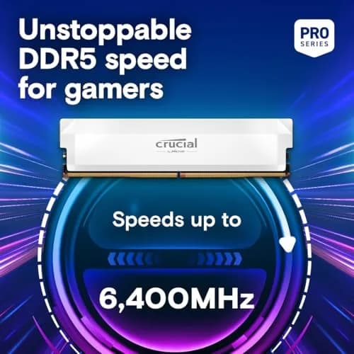 Crucial Pro DDR5 RAM 64GB Kit (2x32GB) 6000MHz CL40 White | Overclocking Desktop Gaming Memory thumbnail 2