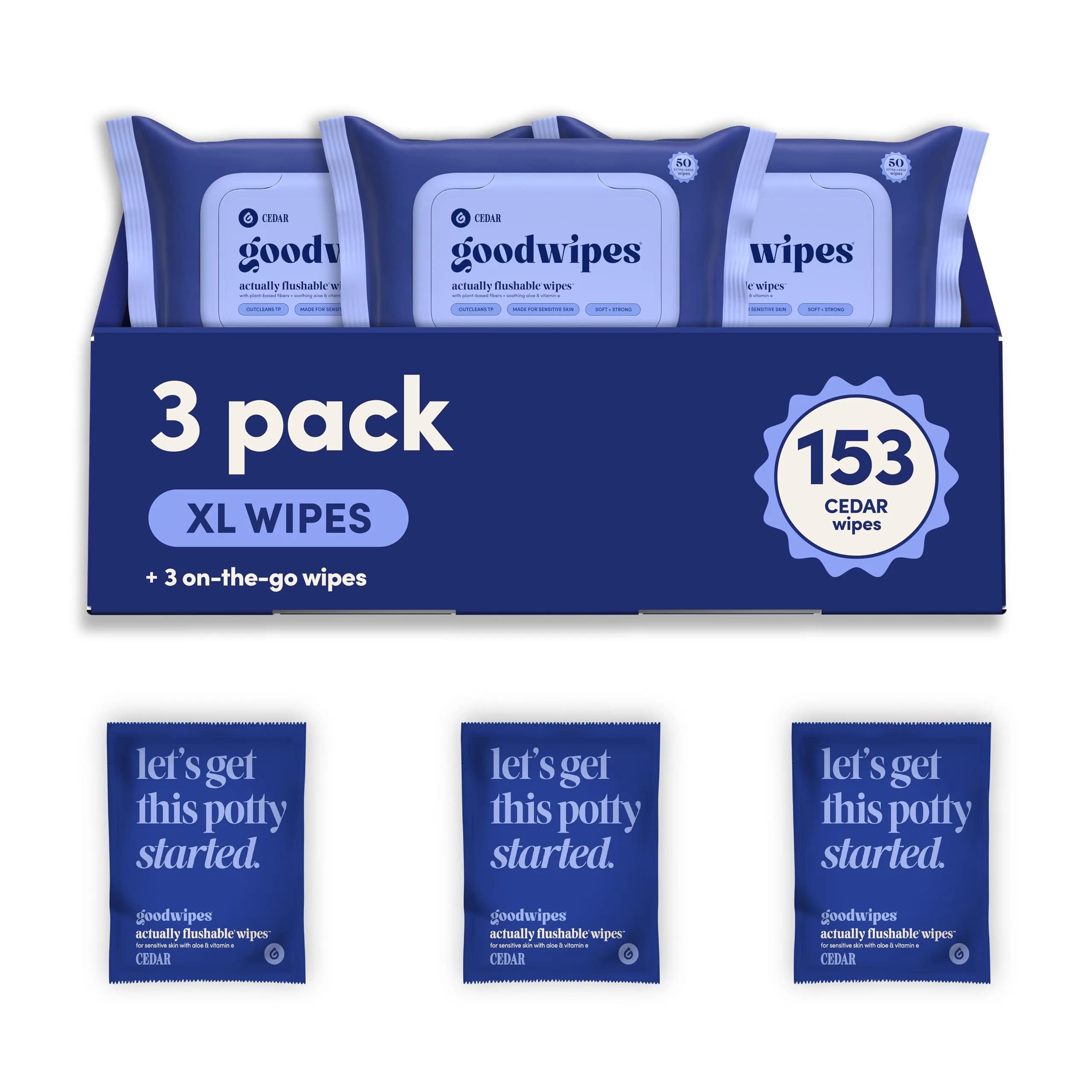 goodwipes Flushable Wipes Rosewater Scent 360 Count (60 Wipes x 6 Packs) | Septic Safe & Biodegradable — Cedar