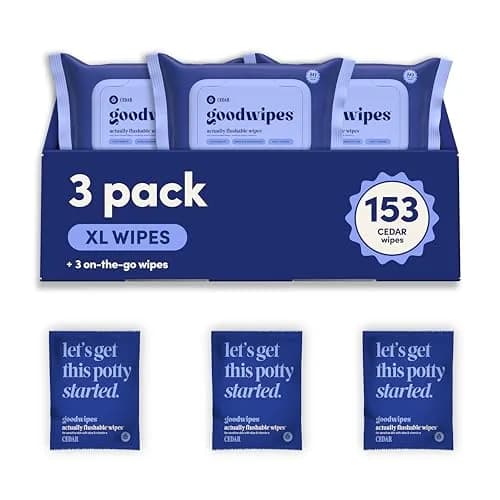 goodwipes Flushable Wipes Cedar XL Size 150 Count (3 Pack + 3 Singles) | Septic Safe & Plant-Based thumbnail 1