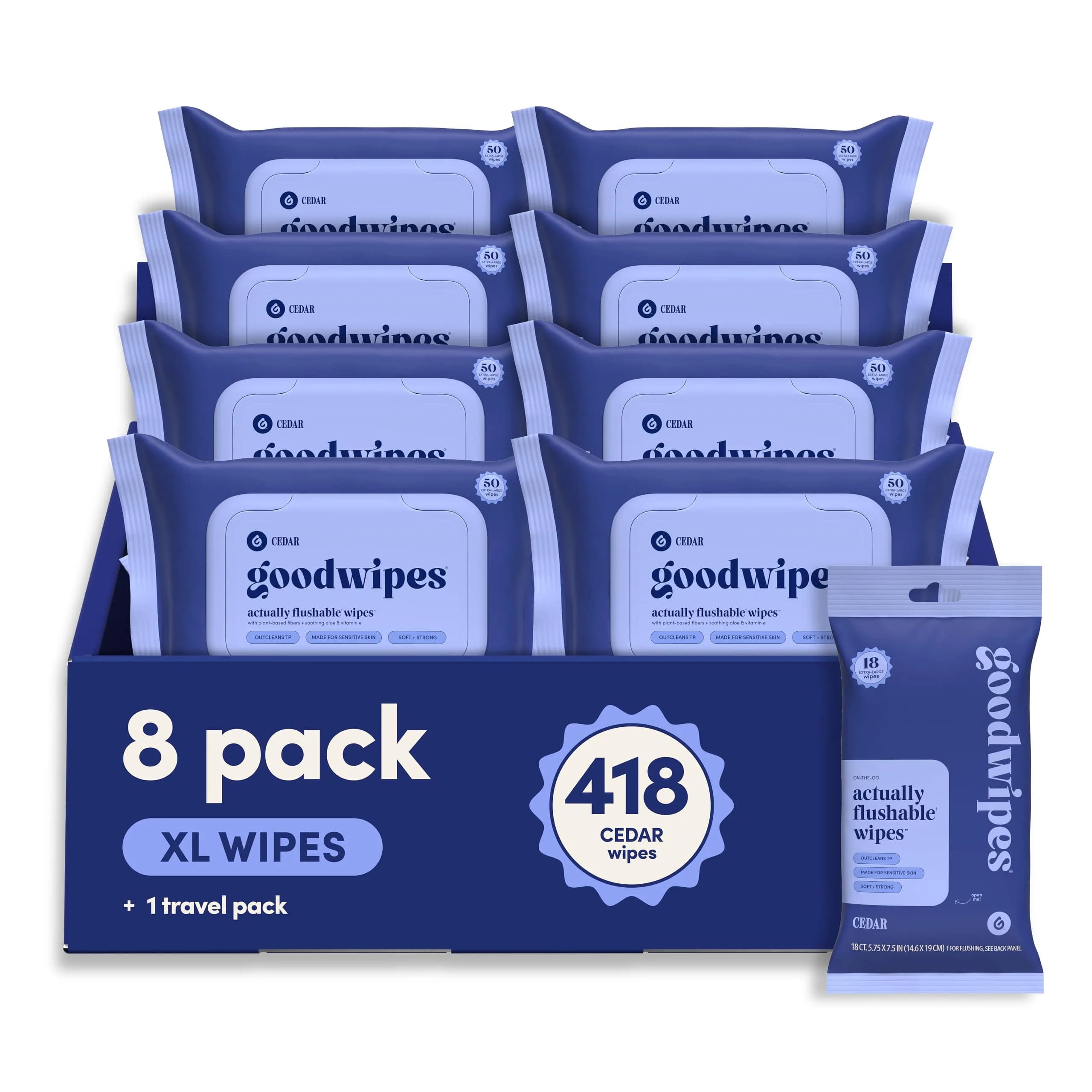 goodwipes Flushable Wipes Rosewater Scent 360 Count (60 Wipes x 6 Packs) | Septic Safe & Biodegradable — Cedar