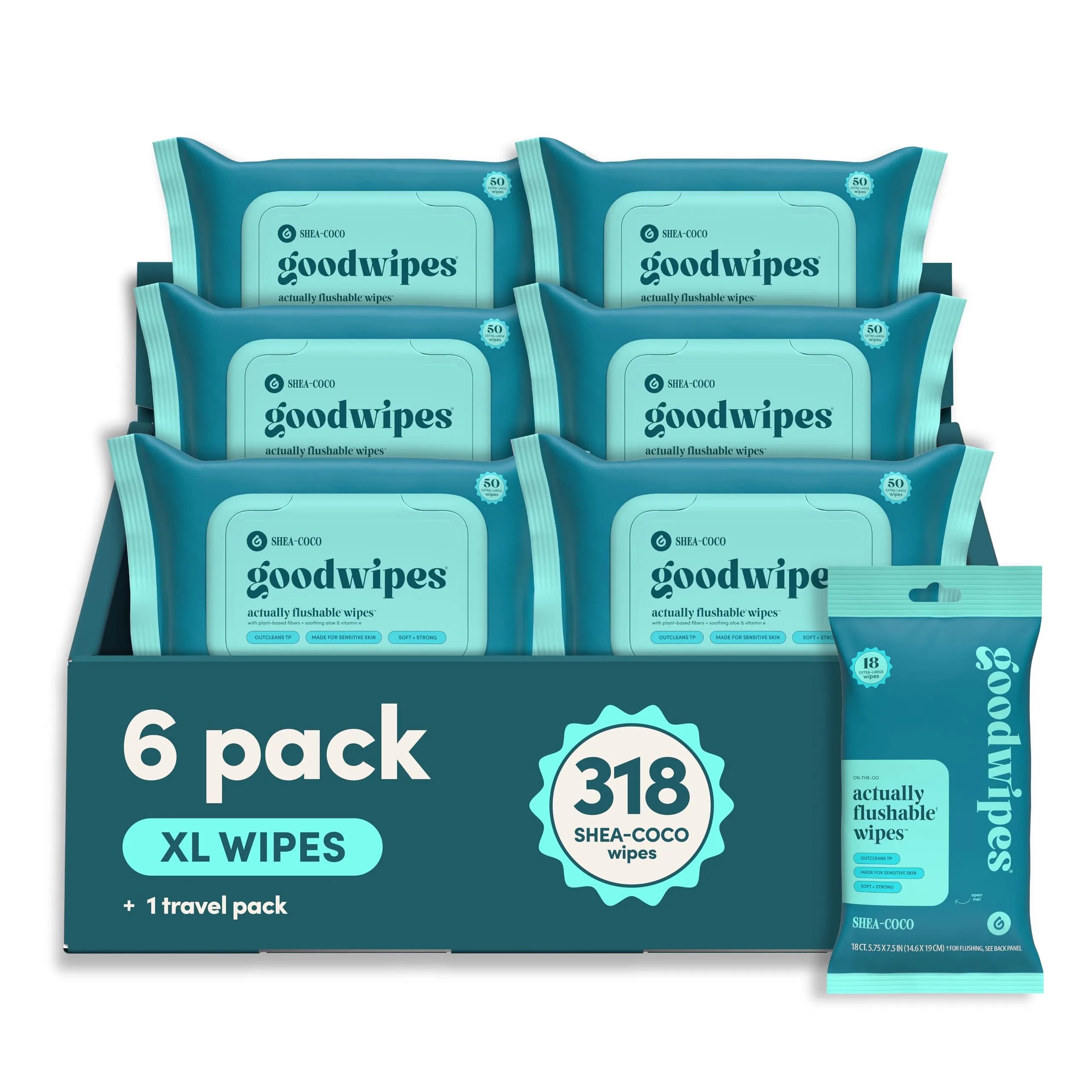 goodwipes Flushable Wipes Shea Coco 300 Count (Pack of 6) | Septic Safe & Extra Large for Superior Clean - main product image