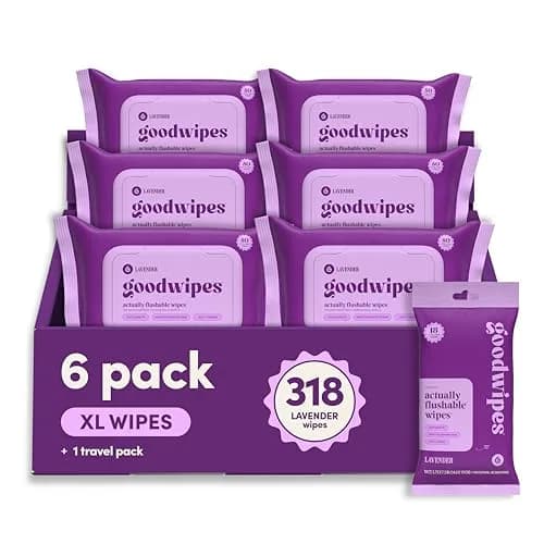 goodwipes Flushable Wipes Lavender Scent 300 Count (6 x 50 Count Packs) | Septic Safe & Biodegradable thumbnail 1