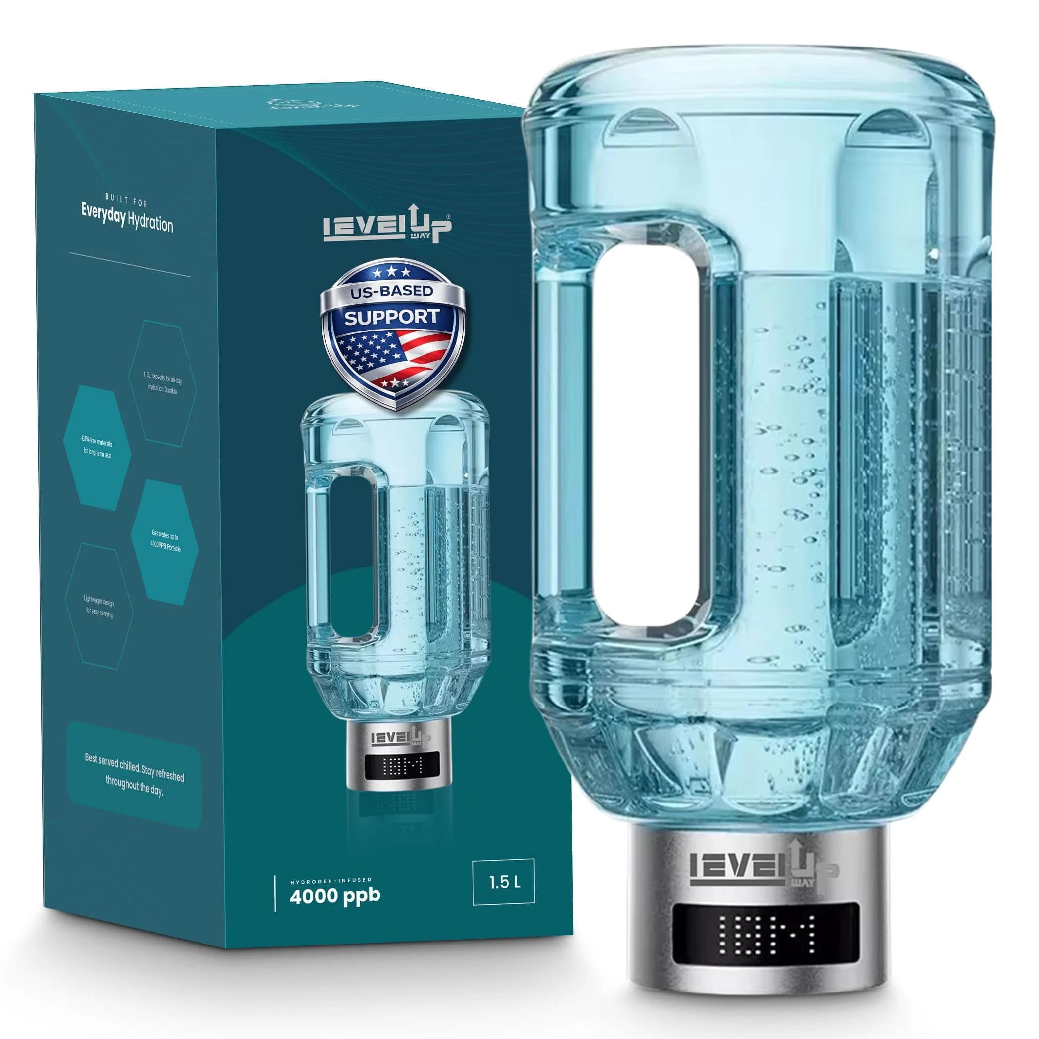 Level Up Way Hydrogen Water Bottle Generator 1.5L (51oz) | Portable Electrolysis with Digital Display — Premium - PRO MAX