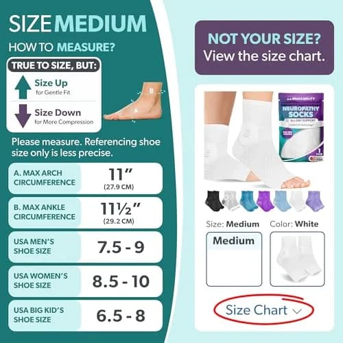 BraceAbility Neuropathy Socks Medium - White | Medical Compression Garment for Nerve Pain Relief thumbnail 2