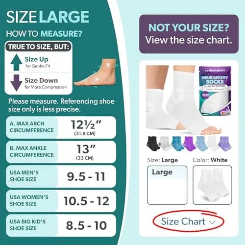 BraceAbility Large White Neuropathy Socks - 1 Pair | Medical Compression for Nerve Pain thumbnail 2