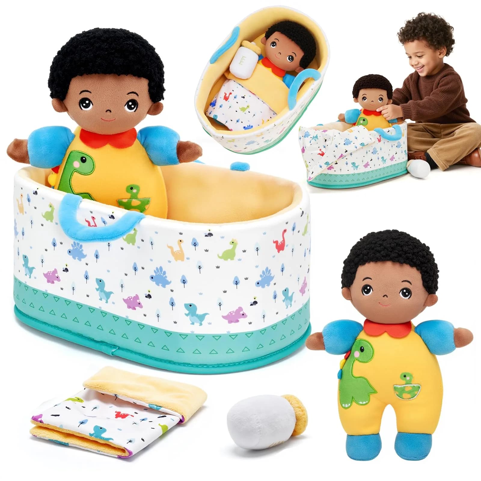 OUOZZZ Soft Black Baby Boy Doll Set 25.4cm (10 inches) | Educational Pretend Play for Toddlers
