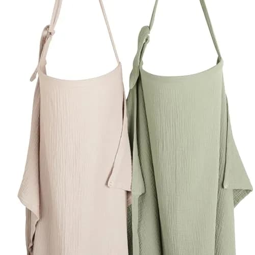 Konssy 2-Pack Muslin Nursing Cover Up Fog Green, Cream | 100% Cotton Breathable with Rigid Hoop thumbnail 1