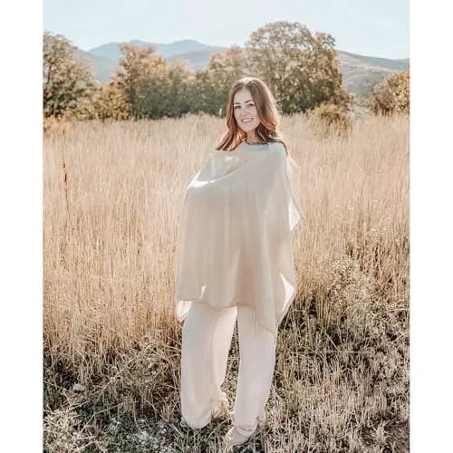 Konssy 2-Pack Muslin Nursing Cover Up Fog Green, Cream | 100% Cotton Breathable with Rigid Hoop thumbnail 7