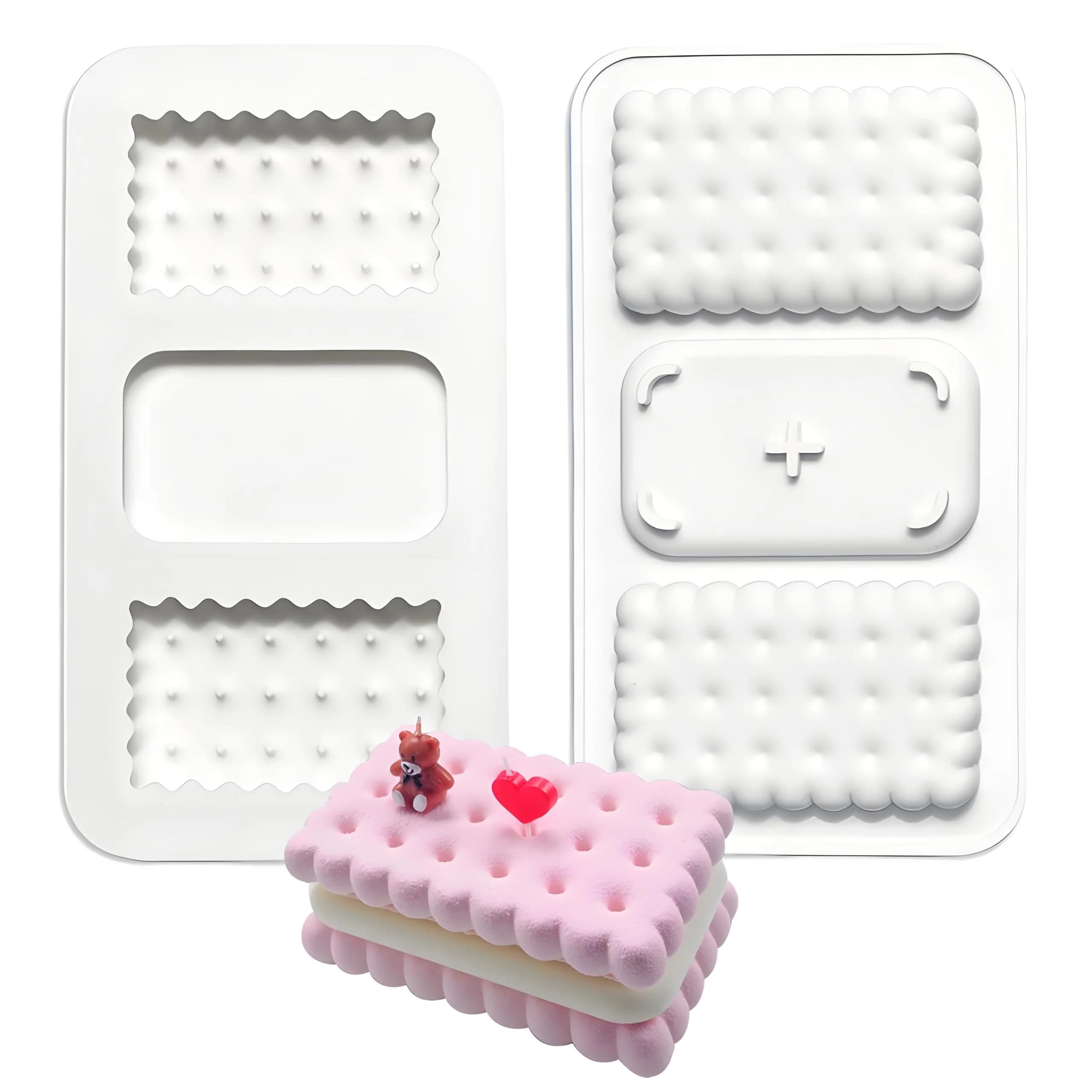Fchil Silicone Cookie Biscuit Mold for Ice Cream Sandwich Cake | Non-Stick, 2 Cavities, White - main product image