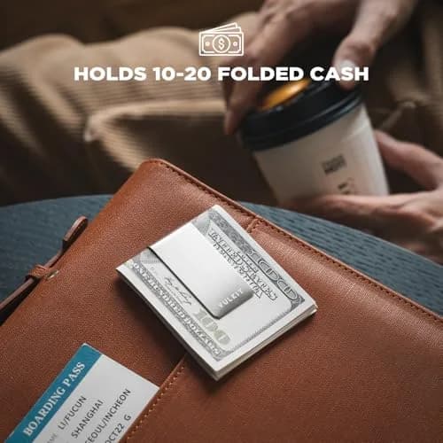 VULKIT Stainless Steel Money Clip | Holds 10-20 Bills | Slim & Lightweight thumbnail 2