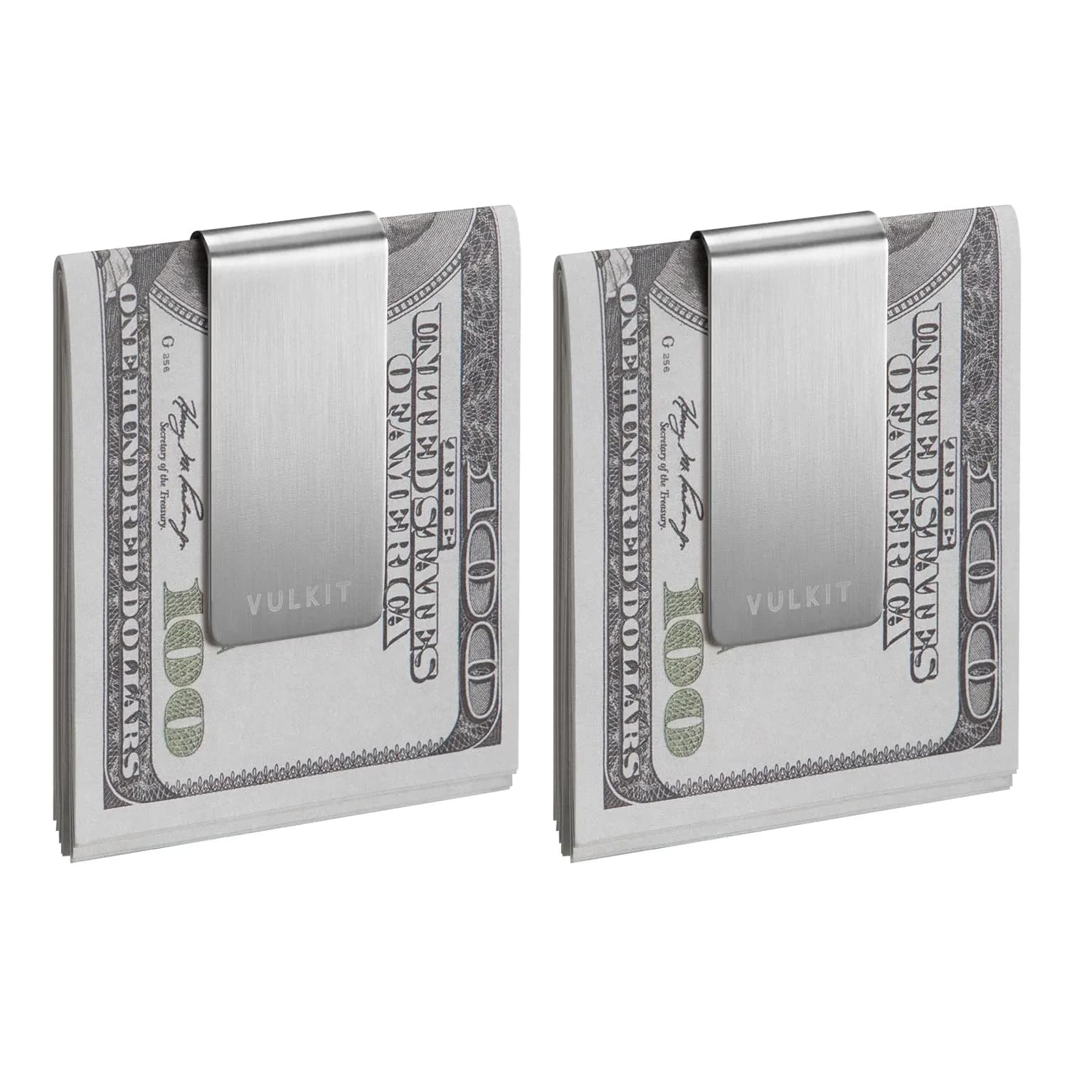 VULKIT Stainless Steel Money Clip Cash Holder with Double Clip Design | Slim & Lightweight — Silver-2pcs