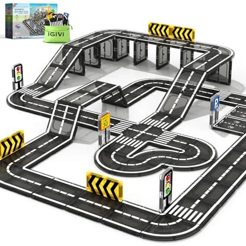 IGIVI Magnetic Tiles Road Set for Kids 3-5 | STEM Building Blocks, 20 Pieces, Safe & Compatible thumbnail 1