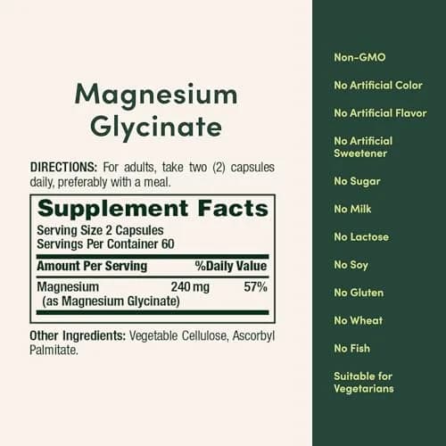 Nature's Bounty Magnesium Glycinate 240 mg | Supports Muscle, Bone & Heart Health | Vegetarian, Gluten-Free, Non-GMO (120 Capsules) thumbnail 6