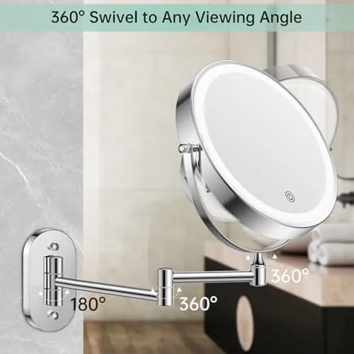 FUNTOUCH Rechargeable Wall Mounted Lighted Makeup Mirror 8 Inch 1X/20X Magnification | 3 Color Lights, Extendable Arm thumbnail 5