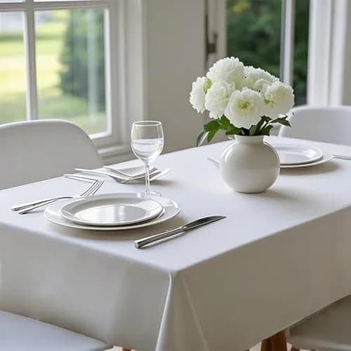 MRJ Polyester Tablecloth 60 x 84 Inch White Rectangle | Washable Fabric Cover for Dining thumbnail 5