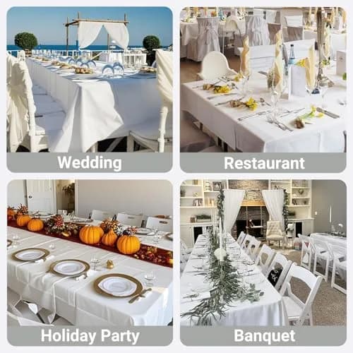 MRJ Polyester Tablecloth 60 x 84 Inch White Rectangle | Washable Fabric Cover for Dining thumbnail 6