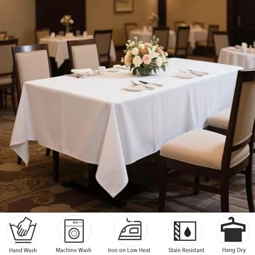 MRJ Polyester Tablecloth 60 x 84 Inch White Rectangle | Washable Fabric Cover for Dining thumbnail 2