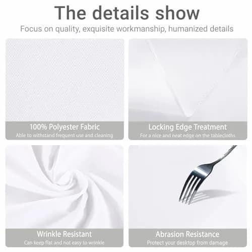 MRJ Polyester Tablecloth 60 x 84 Inch White Rectangle | Washable Fabric Cover for Dining thumbnail 3