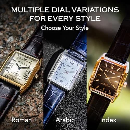 Miykon Men Vintage Tank Dress Watch 38mm | Genuine Leather, Water Resistant thumbnail 9