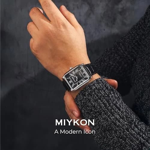 Miykon Men Vintage Tank Dress Watch 38mm | Genuine Leather, Water Resistant thumbnail 2