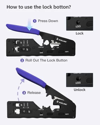 VCELINK RJ45 Crimp Tool Kit with LAN Tester & 50 Connectors | All-in-One Network Solution for Cat6, Cat5e, RJ11 thumbnail 4